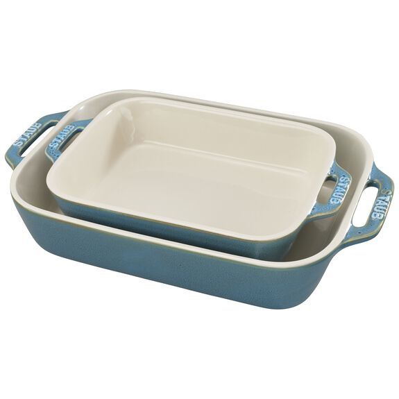 2 piece Rectangular Baking Dish Set, Color: Rustic Turquoise