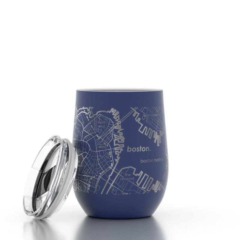 Boston MA Map 12 oz Insulated Wine Tumbler, Color: Midnight Blue