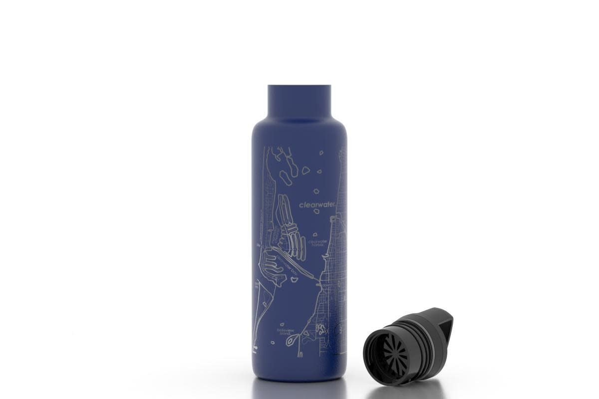 Boston MA Map 21 oz Insulated Hydration Bottle, Color: Midnight Blue