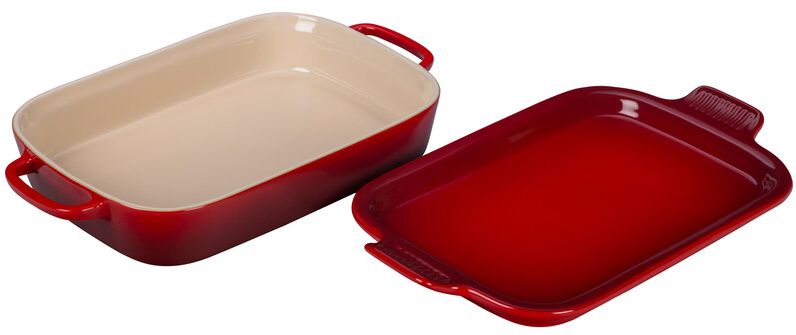 Rectangular Dish with Platter Lid, Color: Cerise