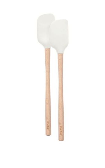 Flex Core Wood Handled Mini Spatula &amp; Spoonula W/Silicone Head, Color: White