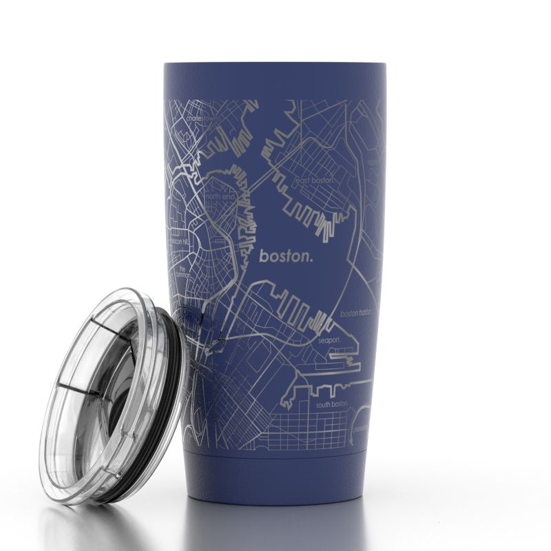 Boston MA Map 20 oz Insulated Pint Tumbler, Color: Midnight Blue