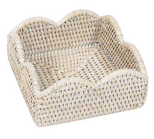 Rattan Scallop Cocktail Napkin Holder, Color: Cream