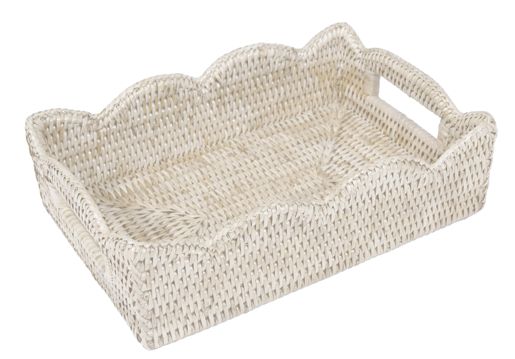 Rattan Scalloped Small Tray, Color: Cream