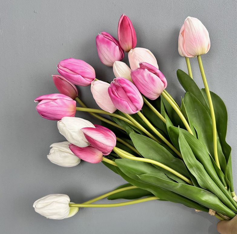 19" Real Touch Tulip Bunch, Color: Assorted Pink, White, Hot Pink