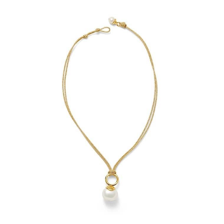 Pebble Pearl Cord Pendant, Color: White Gold