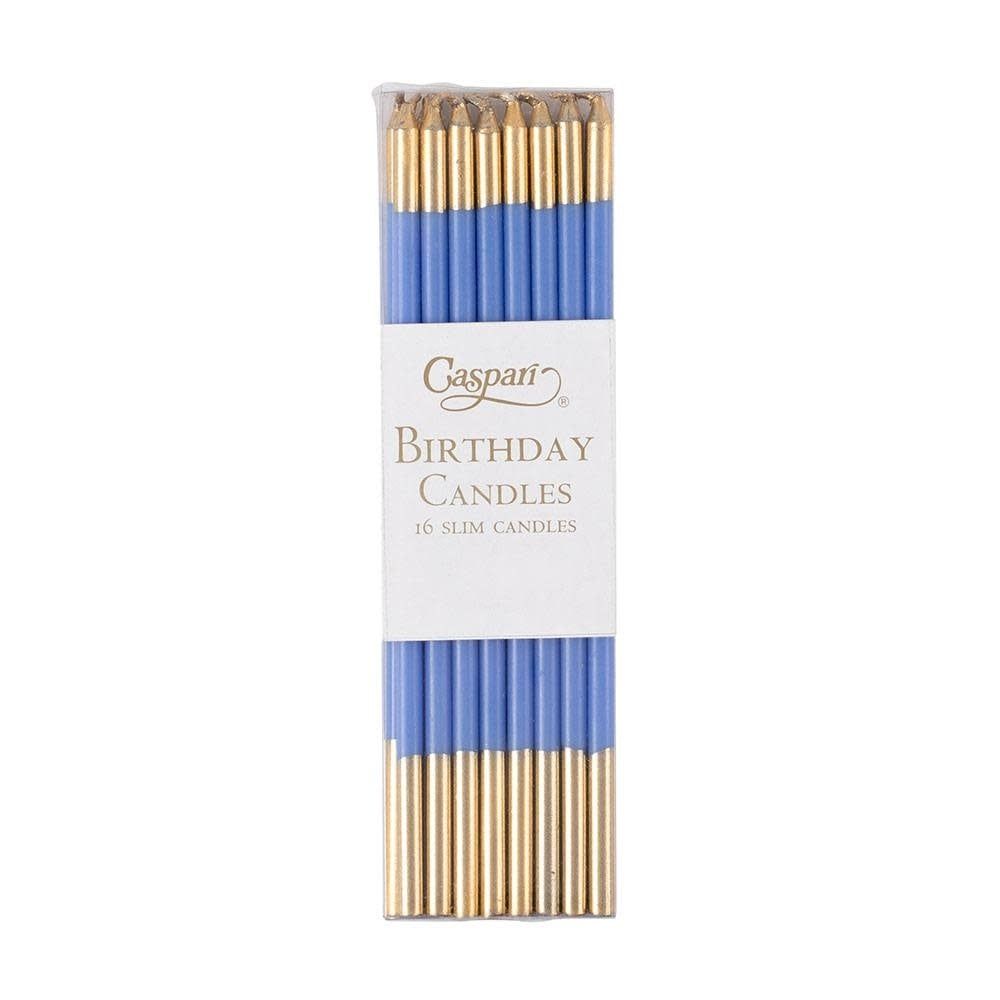 Slim Birthday Candles in French Blue &amp; Gold - 16 Candles Per Package