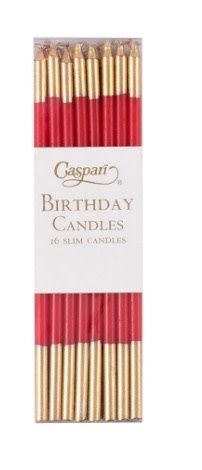 Slim Birthday Candles in Red &amp; Gold - 16 Candles Per Package