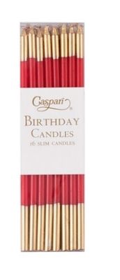 Slim Birthday Candles in Red &amp; Gold - 16 Candles Per Package