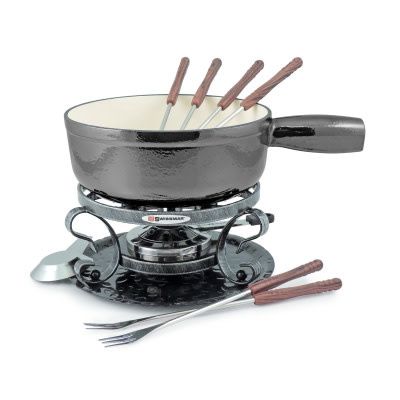 Lugano 9 Piece Cast Iron Fondue Set ~ Metallic Black
