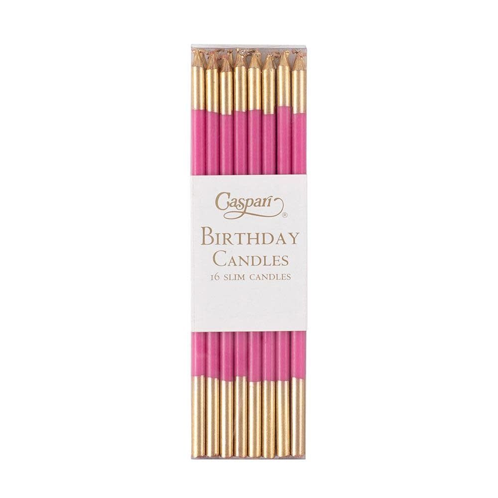 Slim Birthday Candles in Fuchsia &amp; Gold - 16 Candles Per Package