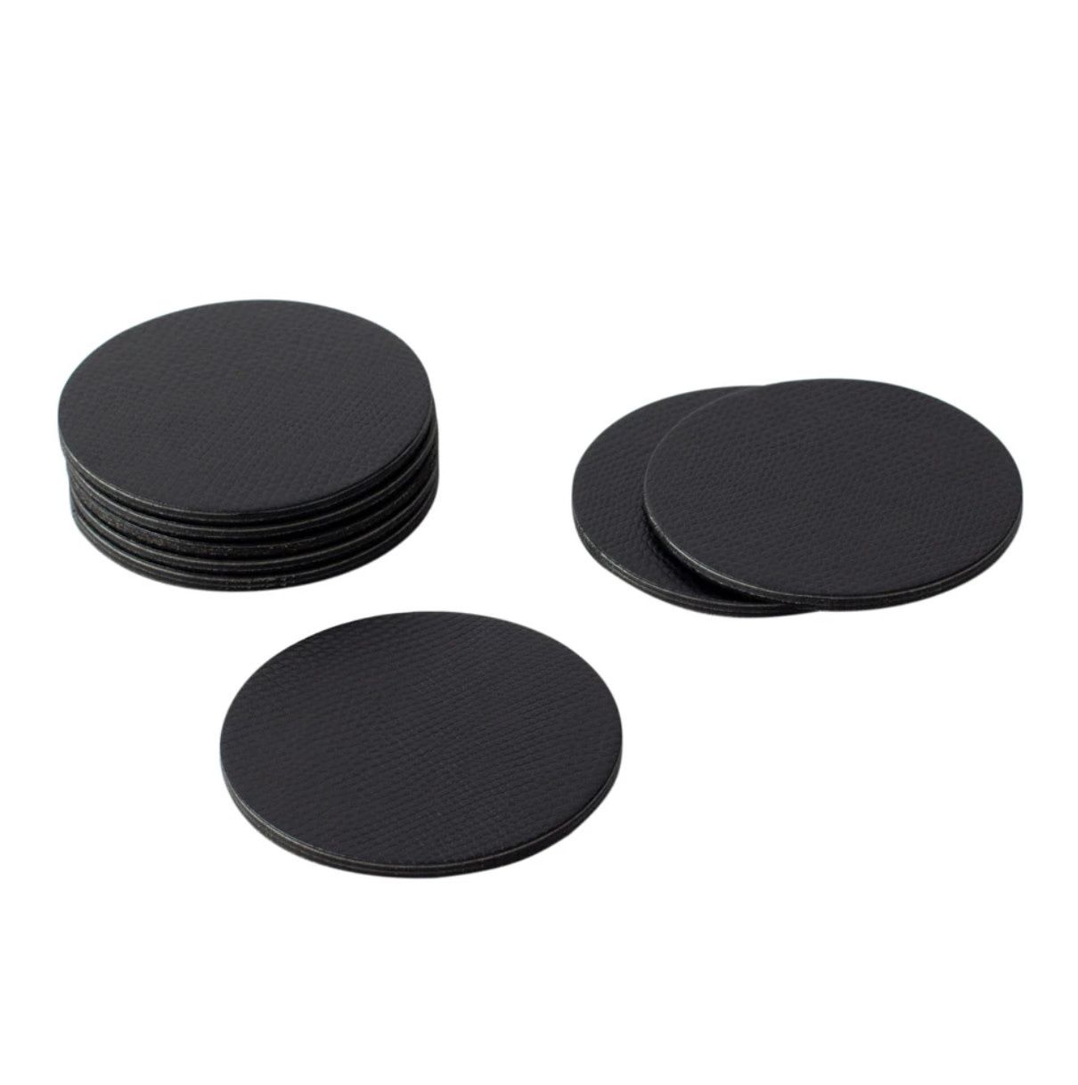 Round Snakeskin Felt-Backed Coasters in Black - 8 Per Box