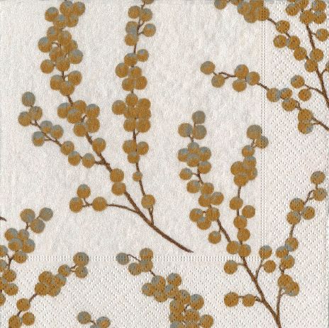 Berry Branches Paper Cocktail Napkins in White &amp; Gold - 20 Per Package