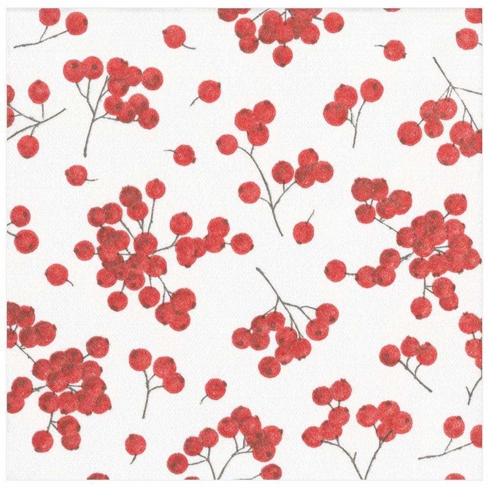 Berry Gathering Paper Linen Dinner Napkins in Ivory &amp; Red - 12 Per Package