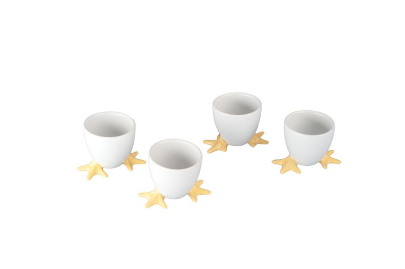 Set of 4 Yellow Chicken Footed Egg Cups