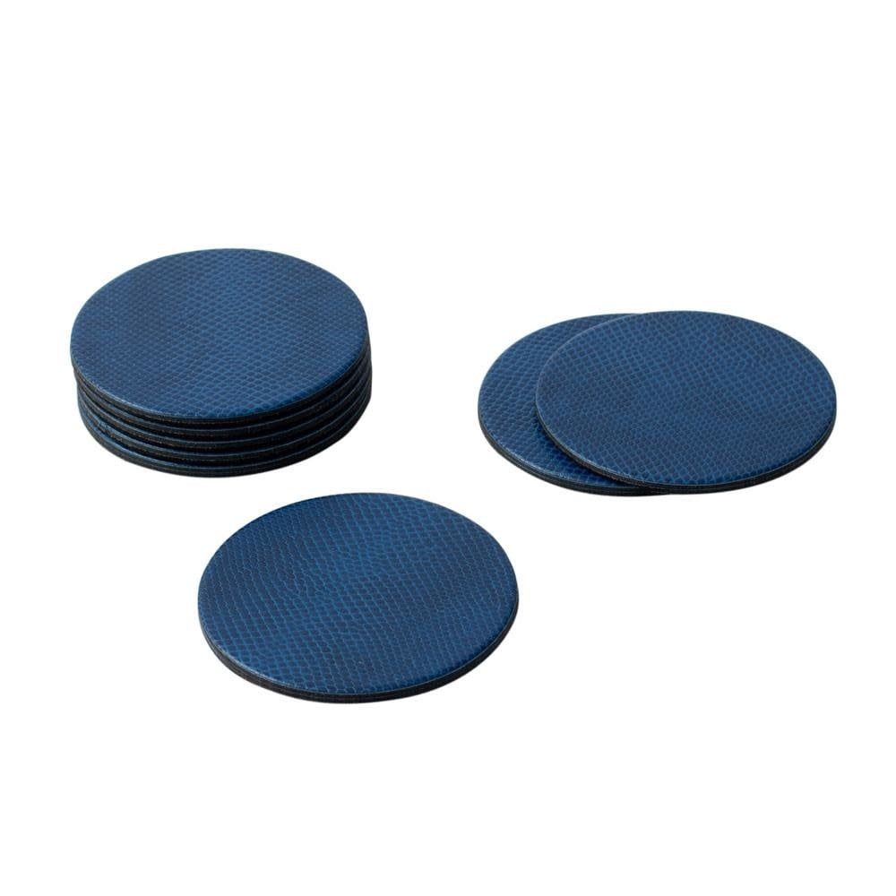 Round Snakeskin Felt-Backed Coasters in Navy Blue - 8 Per Box