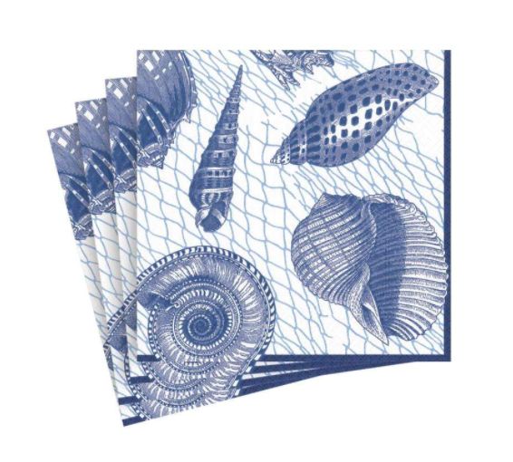 Netting and Shells Paper Cocktail Napkins in Blue - 20 Per Package