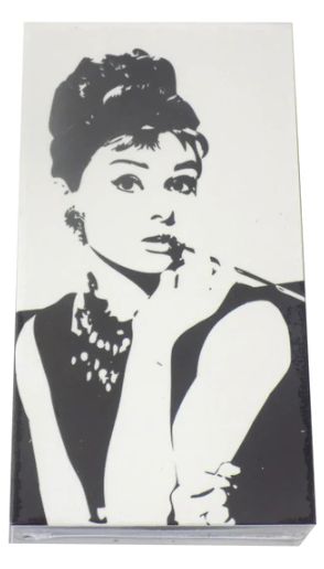 Designer Matches Audrey Hepburn on Black &amp; White Embossed Collectible Matchbox