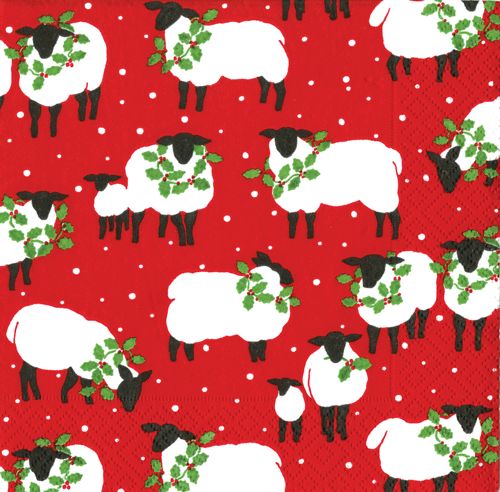 Festive Flock Paper Cocktail Napkins in Red - 20 Per Package