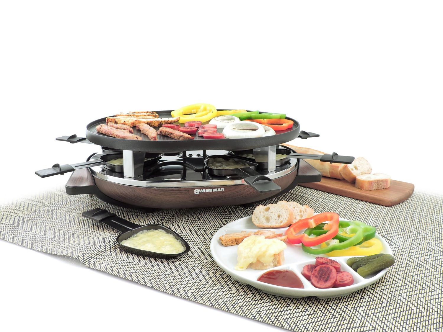 8 Person Matterhorn Raclette Party Grill with Wood Base Grill Top