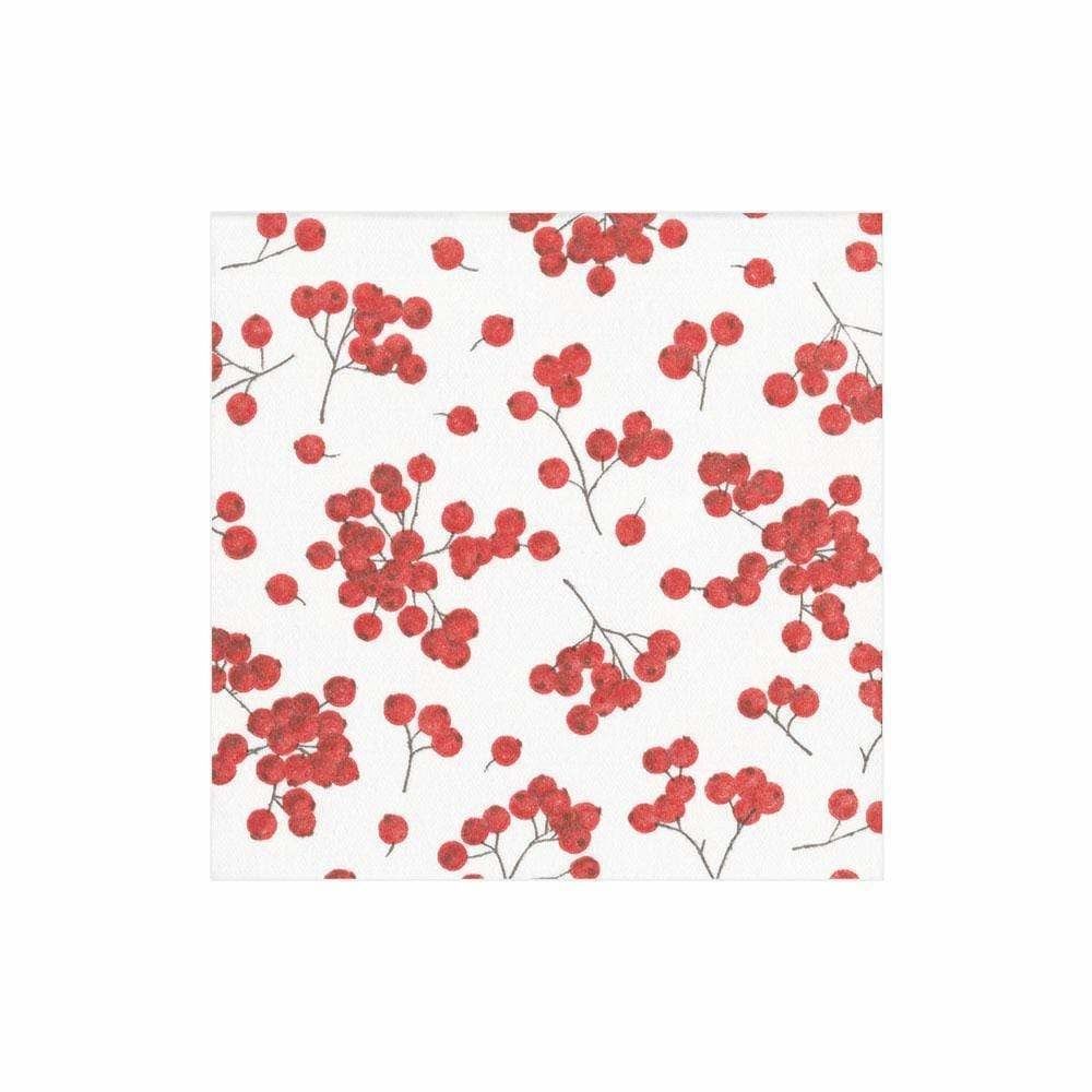 Berry Gathering Paper Linen Cocktail Napkins in Ivory &amp; Red - 15 Per Package