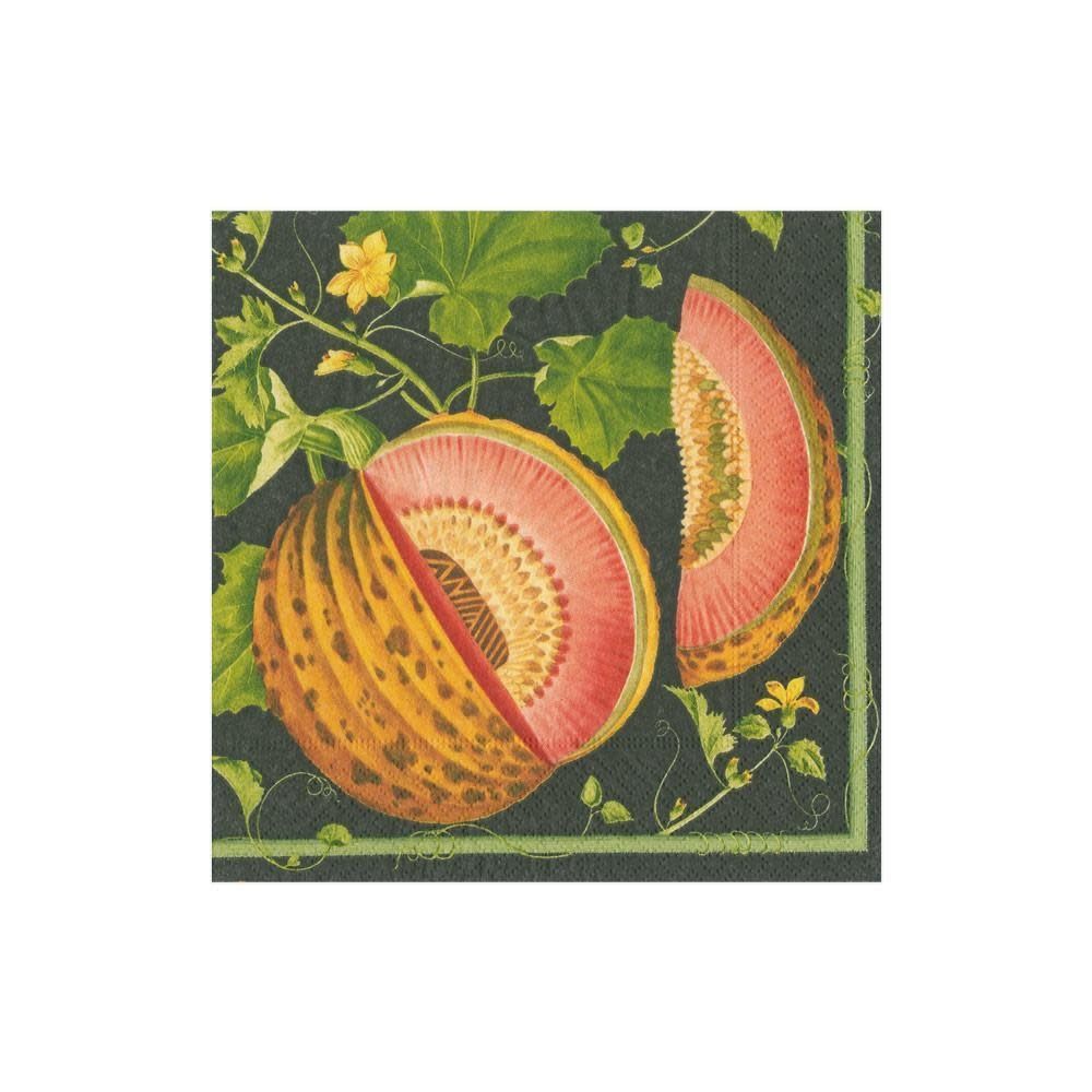 Brookshaw Melons Paper Cocktail Napkins in Black - 20 Per Package