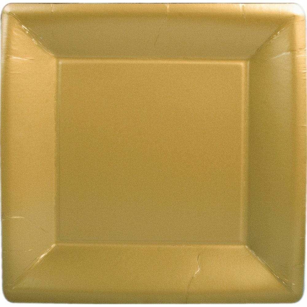 Solid Square Paper Dinner Plates in Gold - 8 Per Package