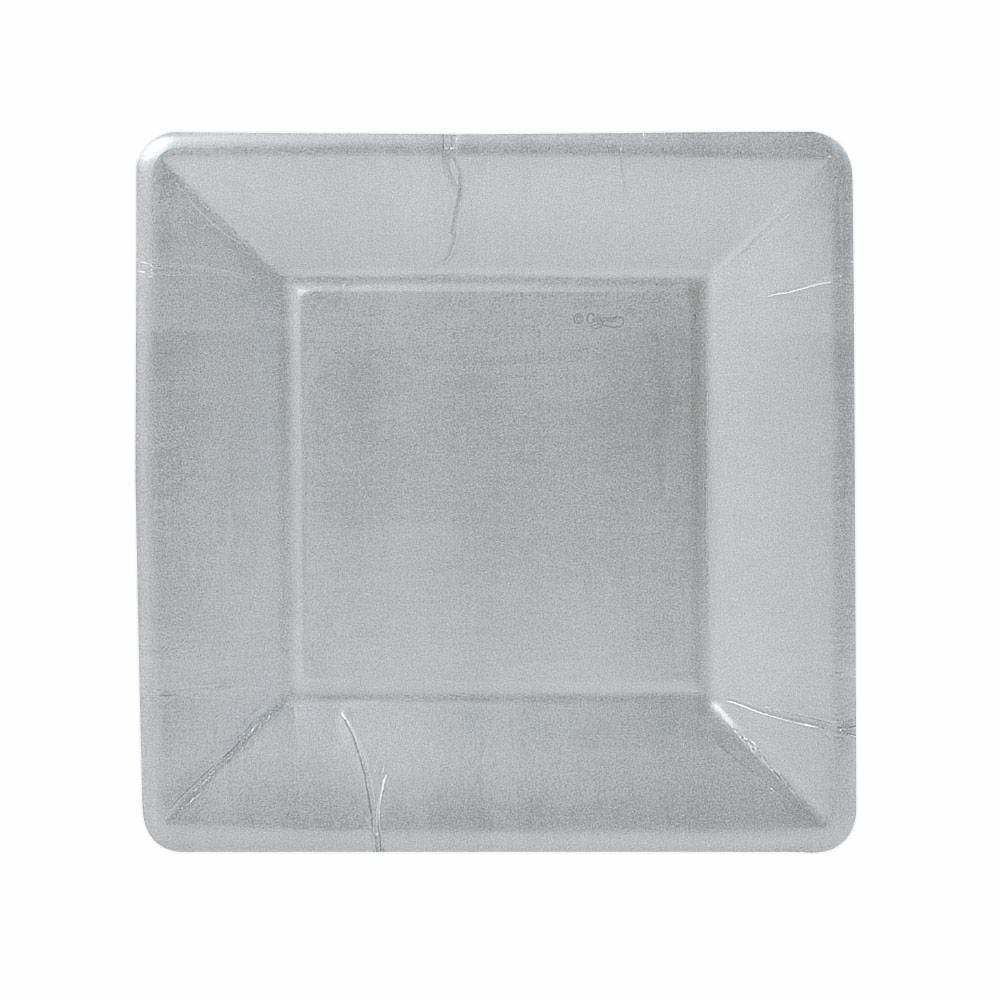 Silver Leaf Square Paper Salad &amp; Dessert Plates - 8 Per Package