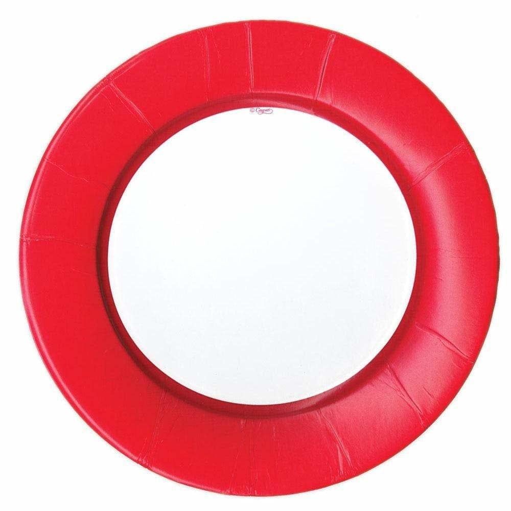 Linen Border Paper Dinner Plates in Red - 8 Per Package