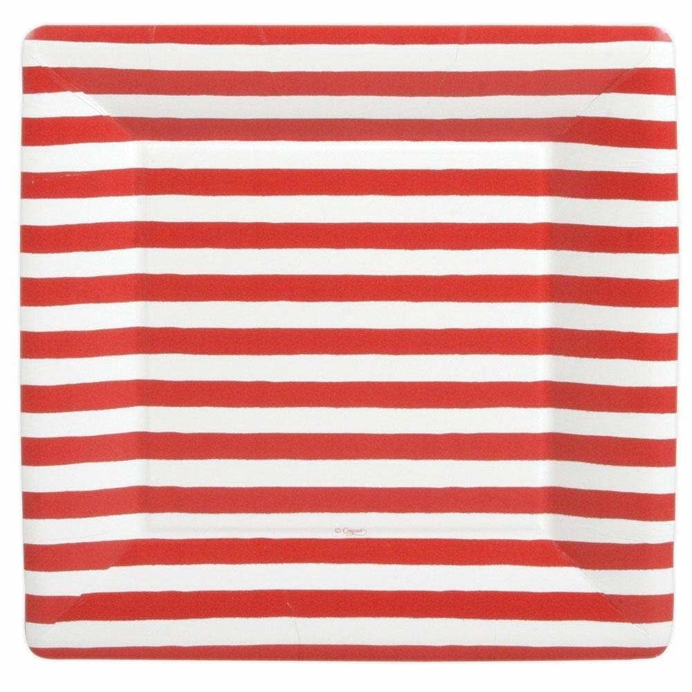 Red and White Stripe Square Paper Dinner Plates - 8 Per Package