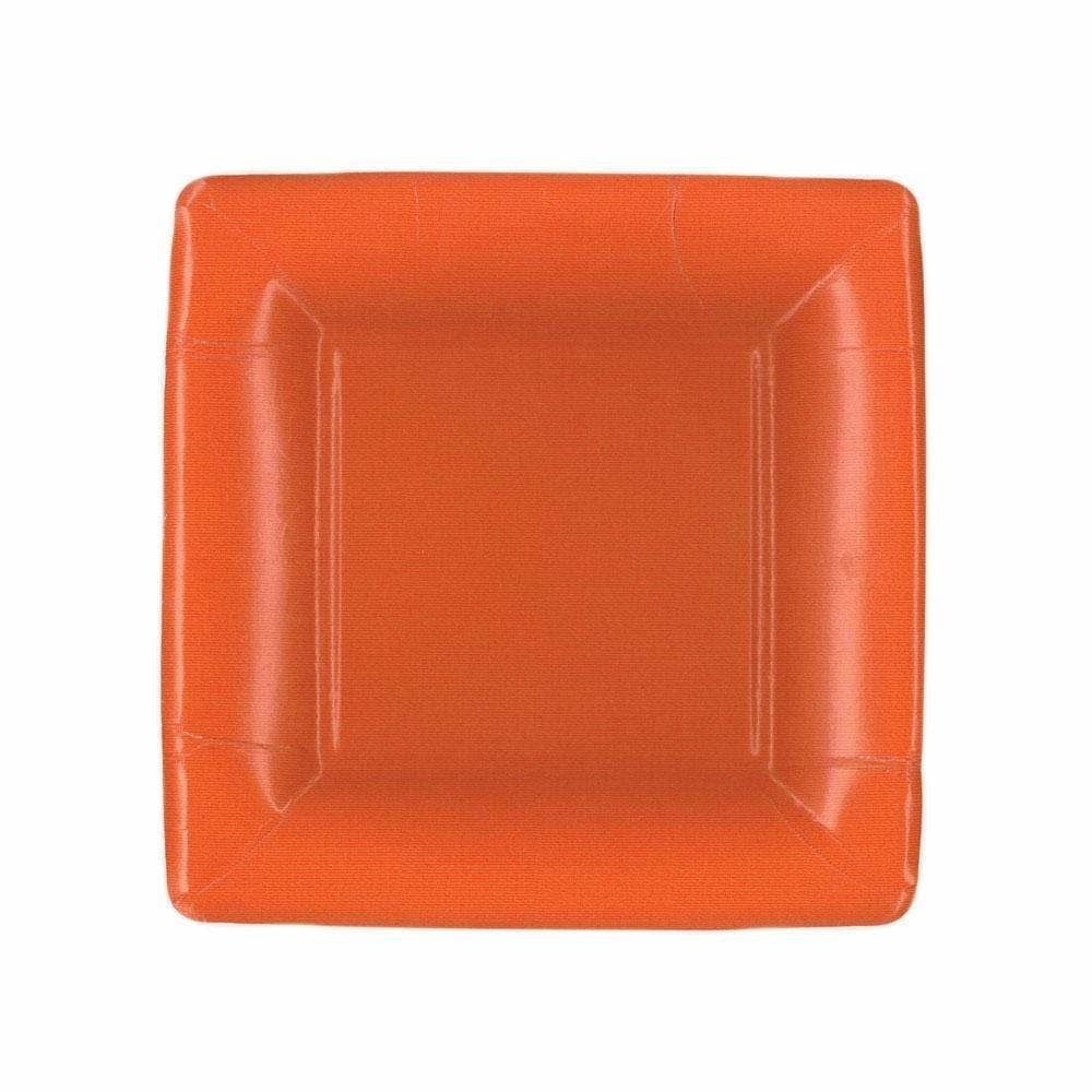 Grosgrain Square Paper Salad &amp; Dessert Plates in Deep Orange - 8 Per Package