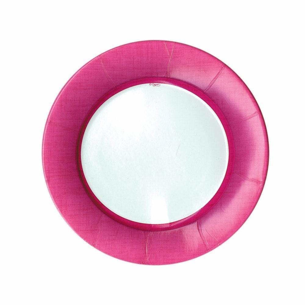 Linen Border Paper Salad &amp; Dessert Plates in Fuchsia - 8 Per Package