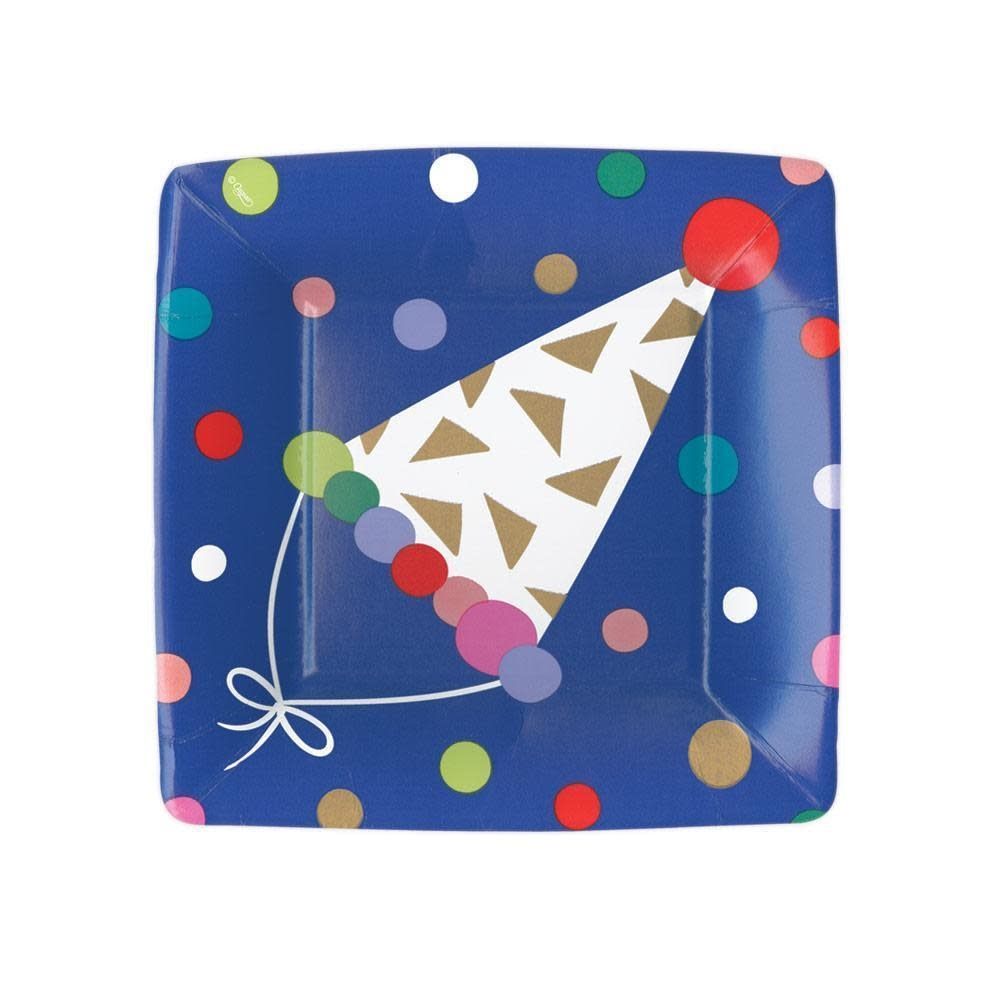 Party Hats Square Paper Salad &amp; Dessert Plates - 8 Per Package
