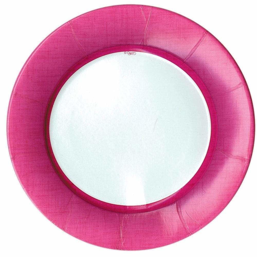 Linen Border Paper Dinner Plates in Fuchsia - 8 Per Package