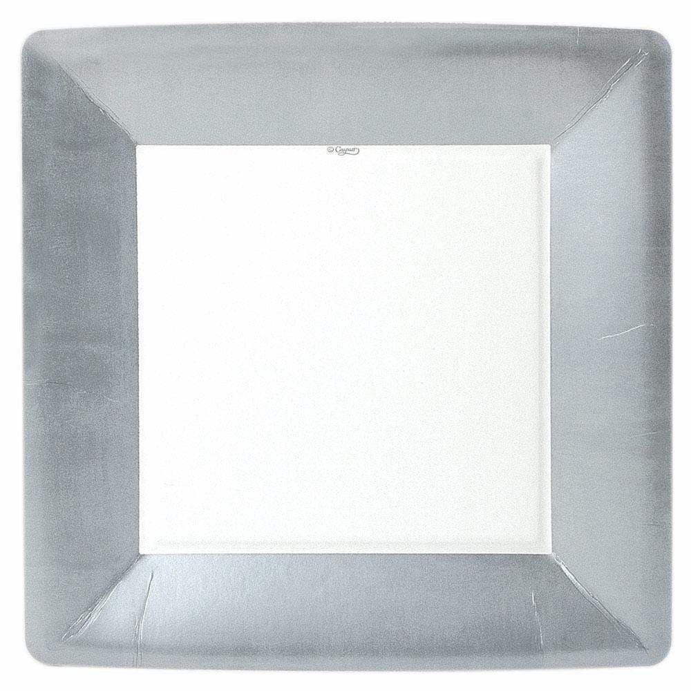 Silver Leaf Square Paper Dinner Plates - 8 Per Package