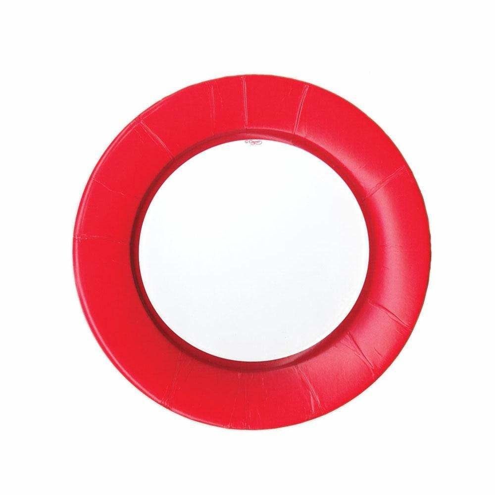 Linen Border Paper Salad &amp; Dessert Plates in Red - 8 Per Package