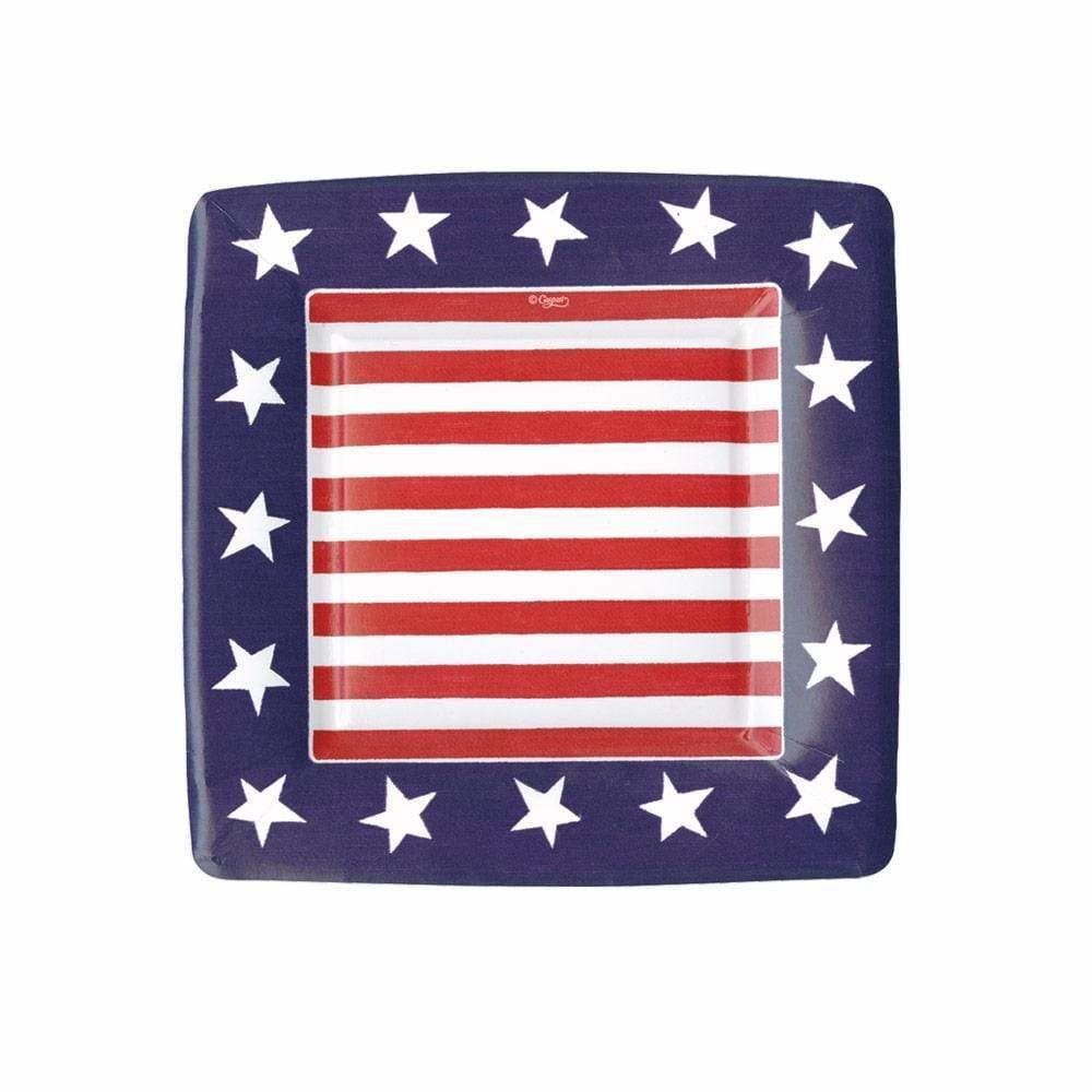 Red, White &amp; Blue Square Paper Salad &amp; Dessert Plates - 8 Per Package