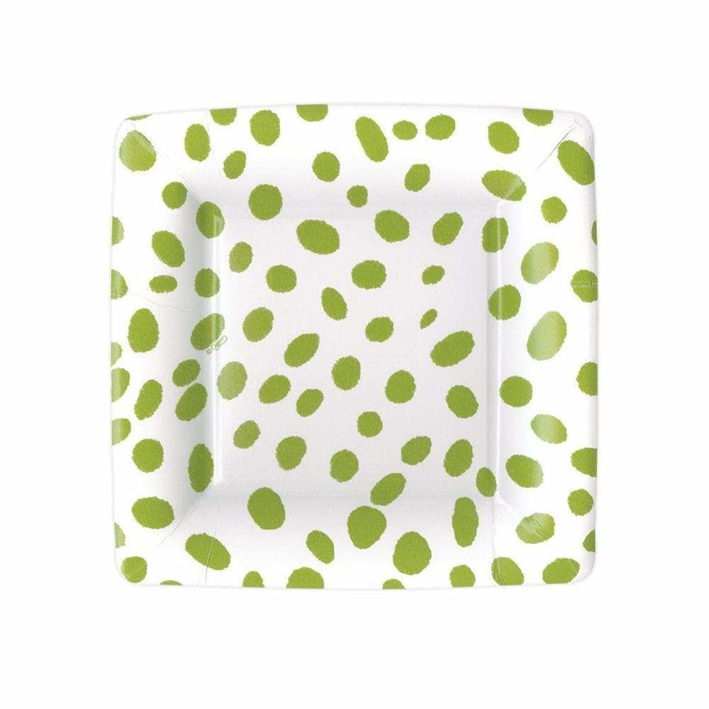 Spots Square Paper Salad &amp; Dessert Plates in Green - 8 Per Package