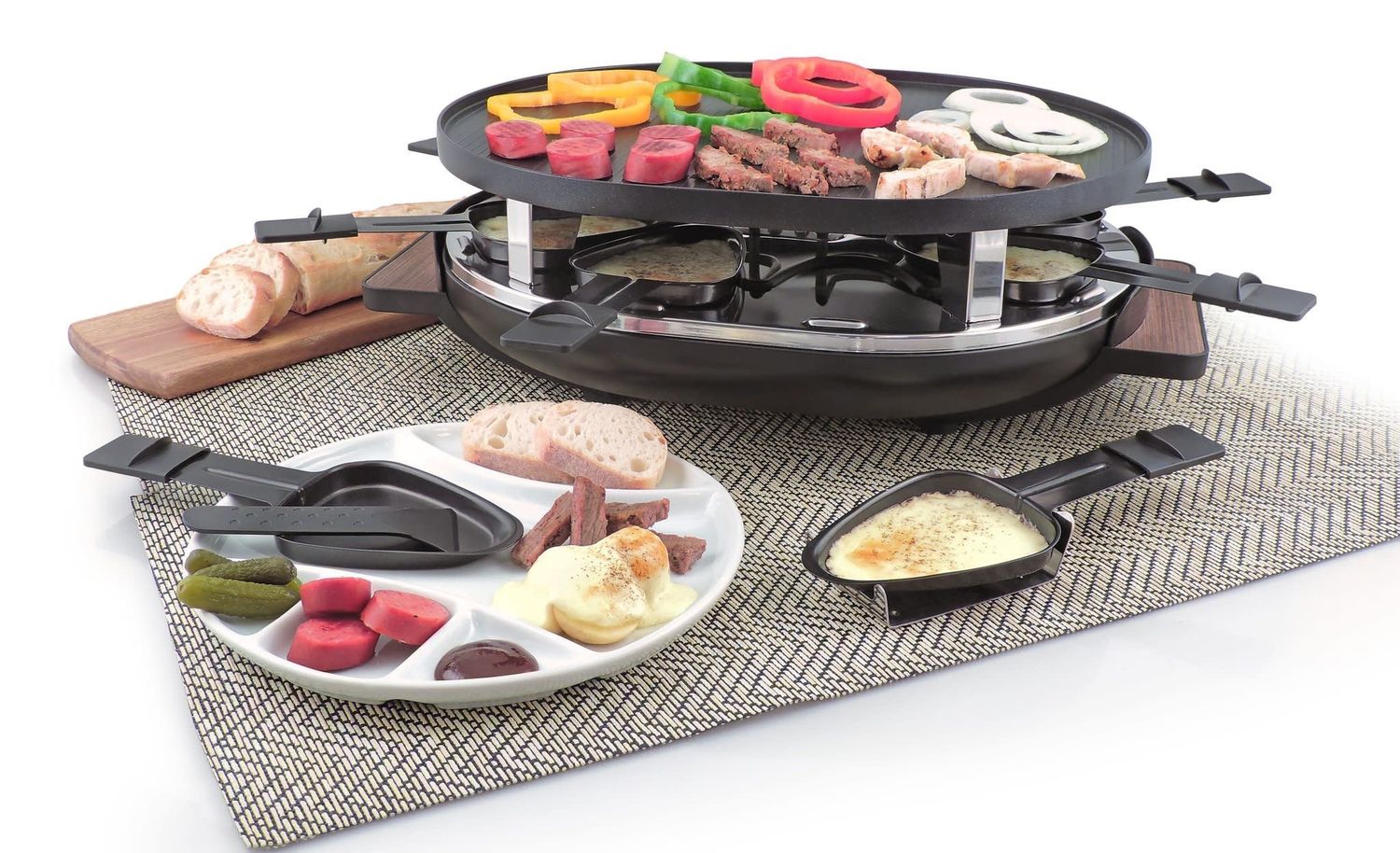 8 Person Raclette Matterhorn Party Grill with Reversible Cast Aluminum Non-Stick Grill Plate
