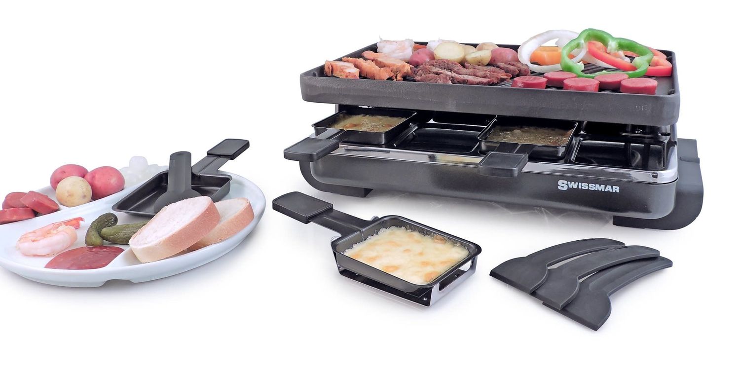 8 Person Classic Raclette Party Grill with Reversible Cast Iron Grill Plate