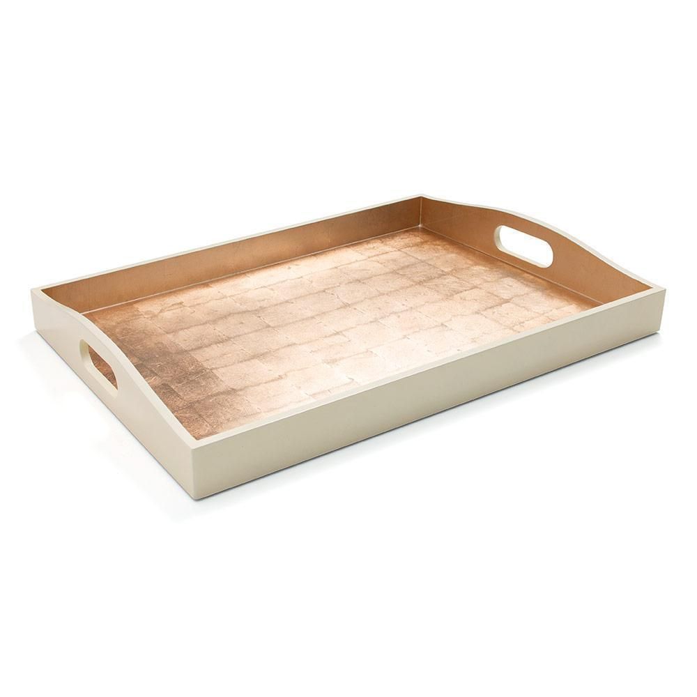 Gold &amp; Ivory Lacquer Large Rectangle Tray - 1 Each