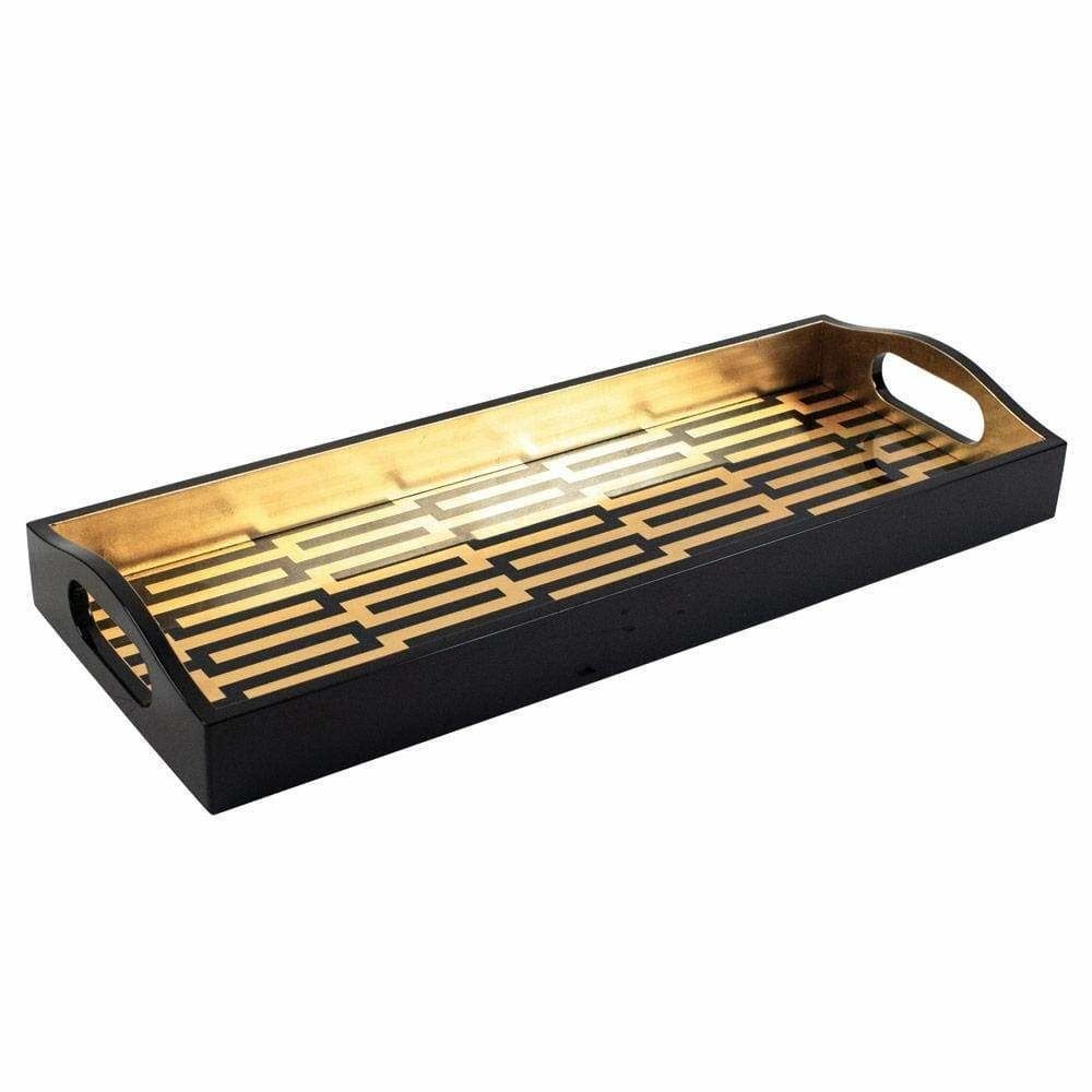 Zipper Lacquer Bar Tray in Black &amp; Gold - 1 Each