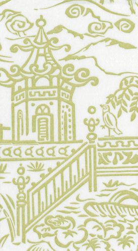 Pagoda Toile Paper Linen Guest Towel Napkins in Green - 12 Per Package