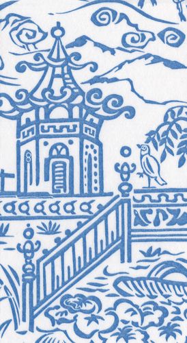 Pagoda Toile Paper Linen Guest Towel Napkins in Blue - 12 Per Package