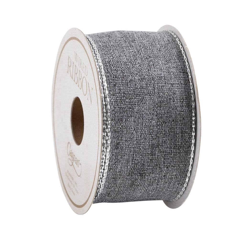Grey &amp; Silver Edge Ribbon - 8 Yard Spool