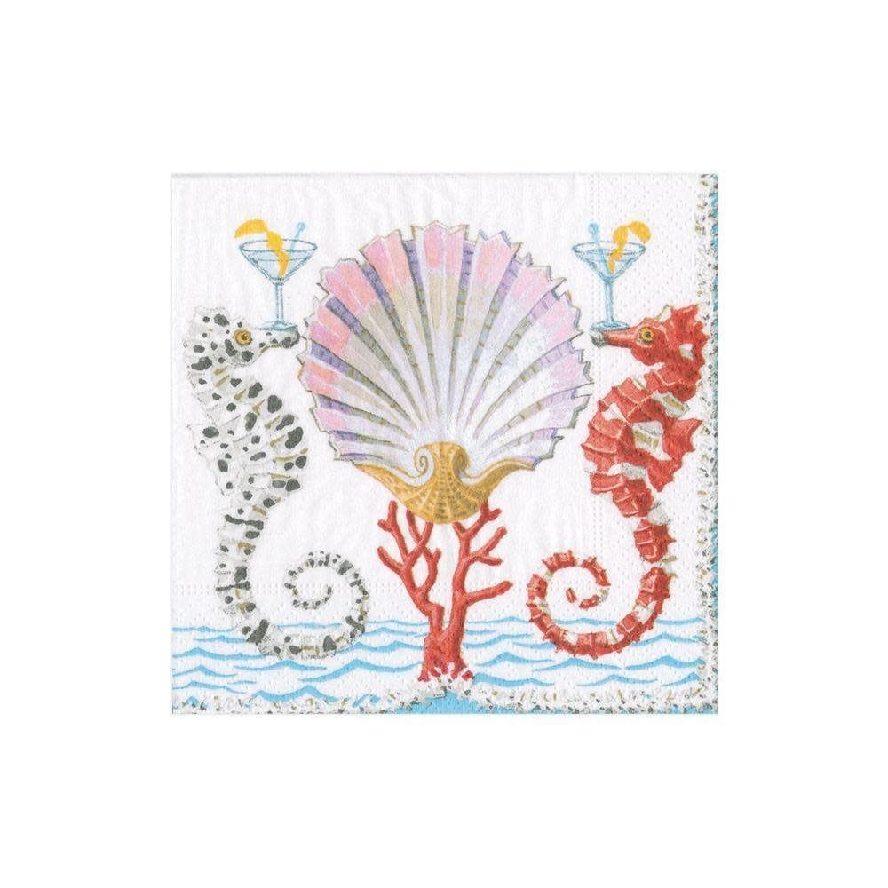 Seahorses and Shell Paper Cocktail Napkins - 20 Per Package