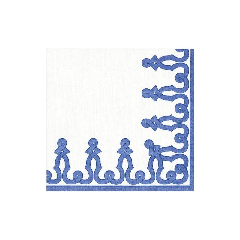 Dessin Passementerie Paper Linen Cocktail Napkins in Riviera Blue - 15 Per Package