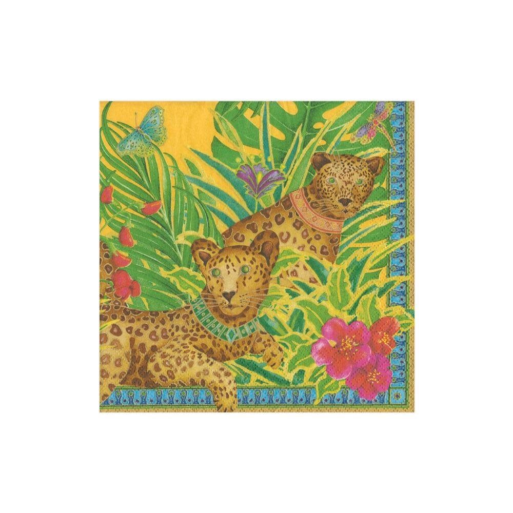 Leopards Paper Cocktail Napkins in Yellow - 20 Per Package
