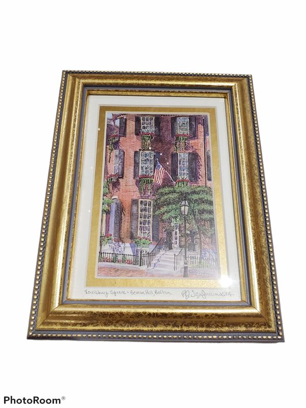 Gold Framed 5x7 Painting of Louisburg Square