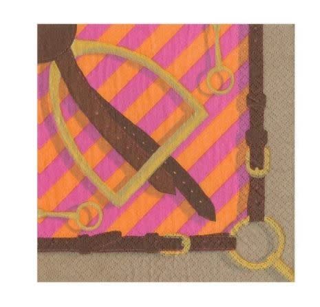 Stirrups and Silks Paper Cocktail Napkins in Fuchsia &amp; Orange - 20 Per Package